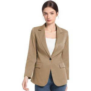 imageFARVALUE Womens Spring Casual Blazers Long Sleeve Notch Lapel Work Office Fall Blazer Jackets with PocketsKhaki