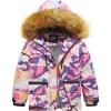 imageFARVALUE Girls Waterproof Ski Jacket Windproof Winter Coat Warm Fleece Snow Coat Outdoor Raincoats HoodedZpurple Camo