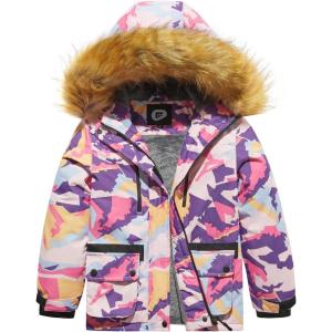 imageFARVALUE Girls Waterproof Ski Jacket Windproof Winter Coat Warm Fleece Snow Coat Outdoor Raincoats HoodedZpurple Camo