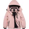 imageFARVALUE Girls Waterproof Skiing Jacket Windproof Winter Coat Warm Snow Coat with Removable Hood Pink 1012