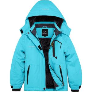 imageFARVALUE Girls Waterproof Skiing Jacket Windproof Winter Coat Warm Snow Coat with Removable Hood Blue 8