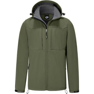 imageFARVALUE Mens Hooded Softshell Jacket Water Resistant Lightweight Insulated Fleece Lined WindbreakerArmy Green