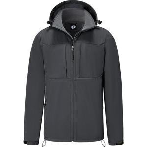 imageFARVALUE Mens Hooded Softshell Jacket Water Resistant Lightweight Insulated Fleece Lined WindbreakerGrey