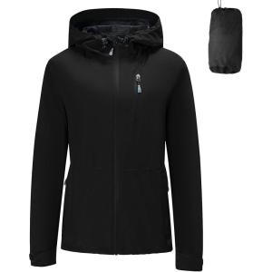 imageFARVALUE Womens Rain Jacket Waterproof Lightweight Packable Raincoat with Hood Outdoor Active WindbreakerBlack