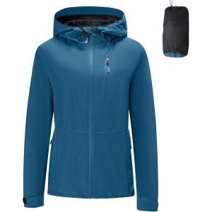 imageFARVALUE Womens Rain Jacket Waterproof Lightweight Packable Raincoat with Hood Outdoor Active WindbreakerBlue