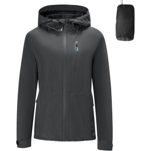 imageFARVALUE Womens Rain Jacket Waterproof Lightweight Packable Raincoat with Hood Outdoor Active WindbreakerGrey