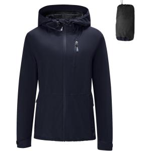 imageFARVALUE Womens Rain Jacket Waterproof Lightweight Packable Raincoat with Hood Outdoor Active WindbreakerNavy