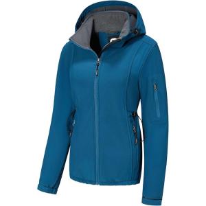 imageFARVALUE Womens Softshell Jacket Waterproof Lightweight Warm Windbreaker with Removable Hood Fleece Lined for Outdoor HikingDark Blue