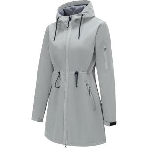 imageFARVALUE Womens Long Softshell Jacket Waterproof Lightweight Warm Windproof Hooded Fleece Lined Rain Coat for OutdoorLighr Grey