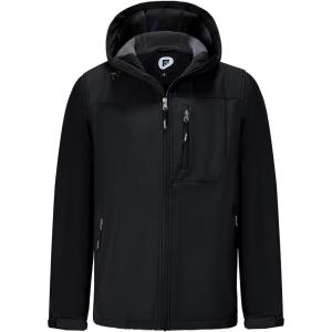 imageFARVALUE Mens Softshell Jacket with Hood Fleece Lined Windproof Coat Lightweight Waterproof Insulated Winbreaker for HikingBlack