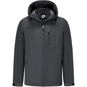 imageFARVALUE Mens Softshell Jacket with Hood Fleece Lined Windproof Coat Lightweight Waterproof Insulated Winbreaker for HikingDark Grey