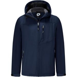 imageFARVALUE Mens Softshell Jacket with Hood Fleece Lined Windproof Coat Lightweight Waterproof Insulated Winbreaker for HikingNavy