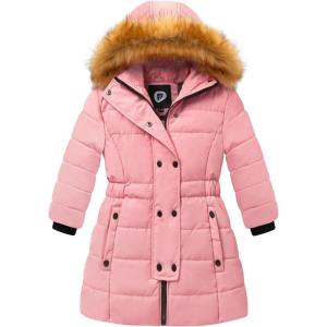 imageFARVALUE Girls Warm Winter Coats Thicken Long Parka Fleece Puffer Jacket Hooded Quilted WindbreakerApink