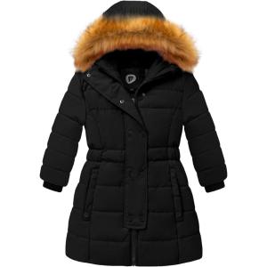 imageFARVALUE Girls Warm Winter Coats Thicken Long Parka Fleece Puffer Jacket Hooded Quilted WindbreakerBlack