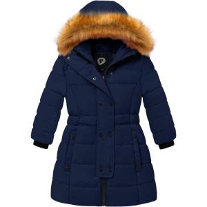 imageFARVALUE Girls Warm Winter Coats Thicken Long Parka Fleece Puffer Jacket Hooded Quilted WindbreakerNavy