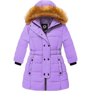 imageFARVALUE Girls Warm Winter Coats Thicken Long Parka Fleece Puffer Jacket Hooded Quilted WindbreakerPurple