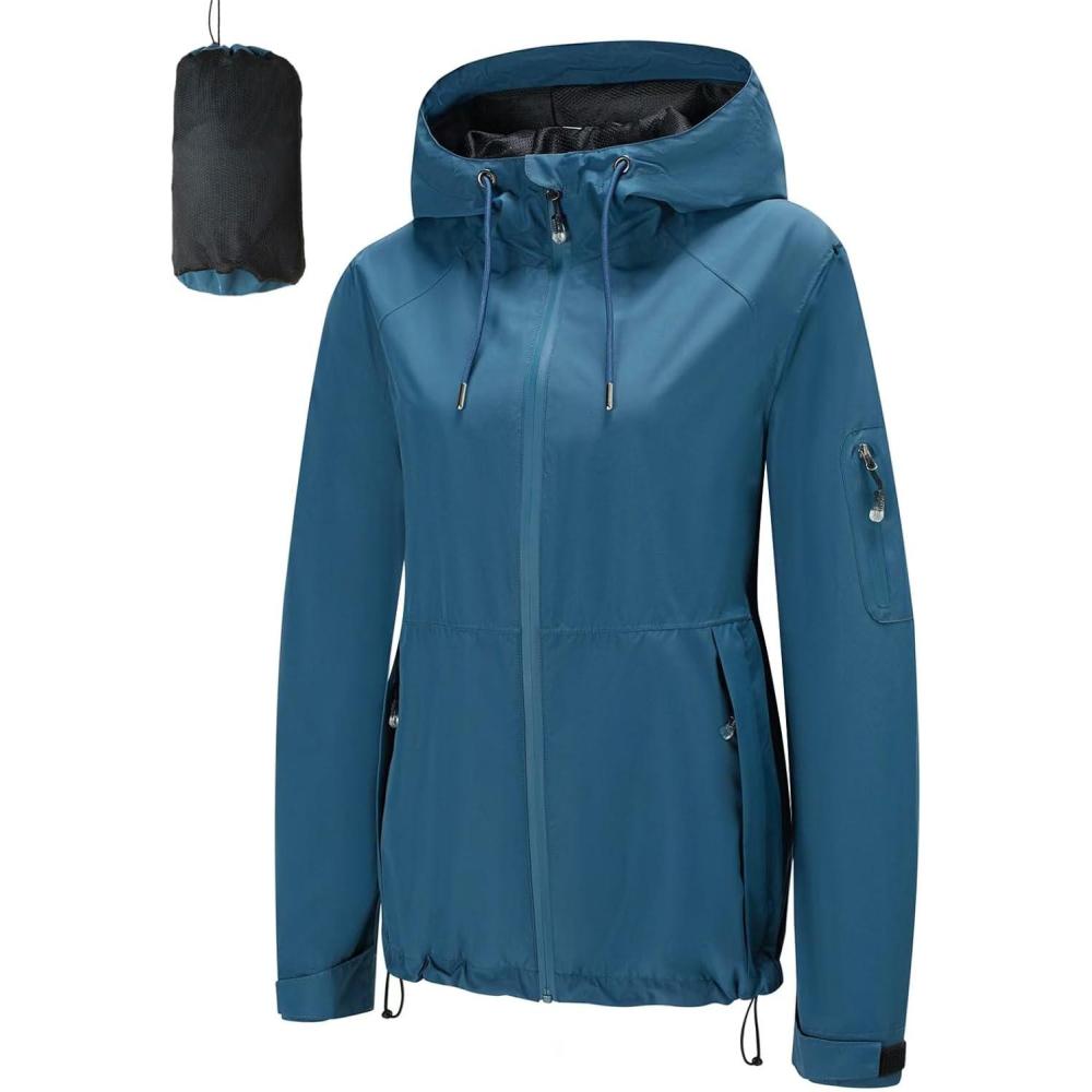 imageFARVALUE Womens Rain Jacket Waterproof Packable Lightweight Windbreaker Hooded Rain Coat for Hiking Cycling TravelDark Blue