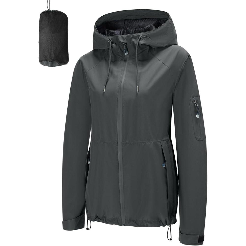 imageFARVALUE Womens Rain Jacket Waterproof Packable Lightweight Windbreaker Hooded Rain Coat for Hiking Cycling TravelDark Grey