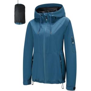 imageFARVALUE Womens Rain Jacket Waterproof Packable Lightweight Windbreaker Hooded Rain Coat for Hiking Cycling TravelDark Blue