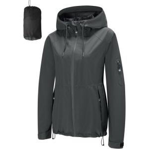 imageFARVALUE Womens Rain Jacket Waterproof Packable Lightweight Windbreaker Hooded Rain Coat for Hiking Cycling TravelDark Grey
