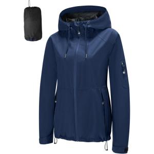 imageFARVALUE Womens Rain Jacket Waterproof Packable Lightweight Windbreaker Hooded Rain Coat for Hiking Cycling TravelNavy