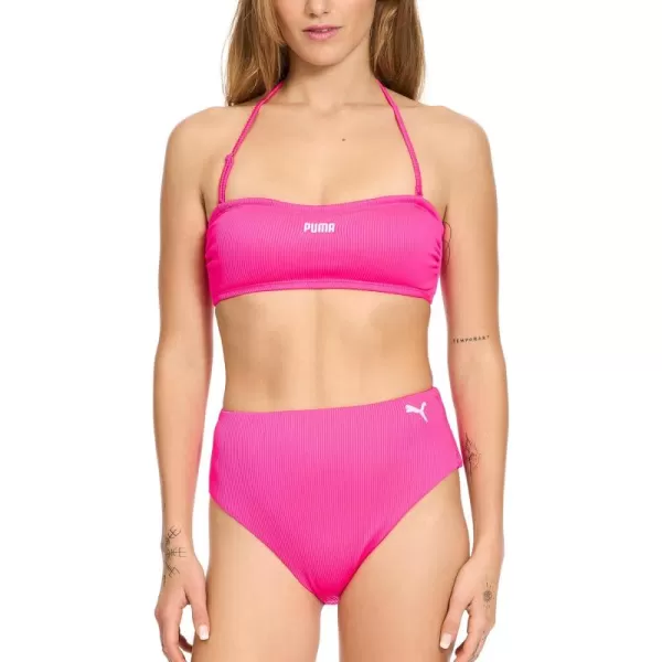 imagePUMA Womens Bandeau Ribbed Bikini Top ampamp Bottom SetBright Pink