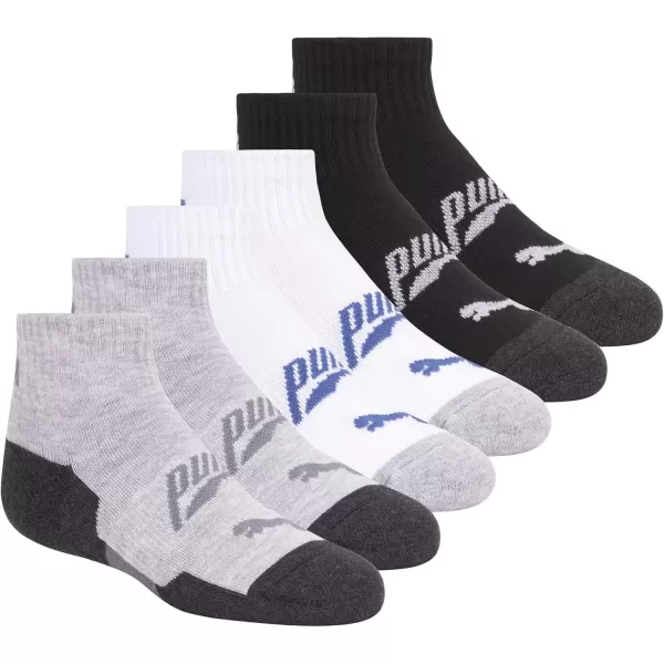 imagePUMA Boys 6 Pack Quarter Crew SocksGreyMultiBlack