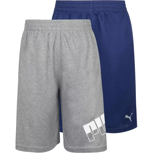 imagePUMA Boys 2pk Performance ampamp Mesh Graphic Logo Short SetLight Heather Grey