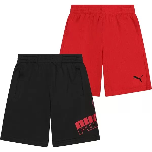 imagePUMA Boys 2pk Performance ampamp Mesh Graphic Logo Short SetRedBlack