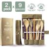 imageGreenzla 2Pack Bamboo Utensils Set  With Bonus 2 Bamboo Toothbrushes  Natural Bamboo Straw Spoon Fork Knife Teaspoon Chopsticks Brush ampamp 2 Storage Bags  Reusable Bamboo Cutlery setGreen  Green