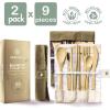 imageGreenzla 2Pack Bamboo Utensils Set  With Bonus 2 Bamboo Toothbrushes  Natural Bamboo Straw Spoon Fork Knife Teaspoon Chopsticks Brush ampamp 2 Storage Bags  Reusable Bamboo Cutlery setWhite  Green