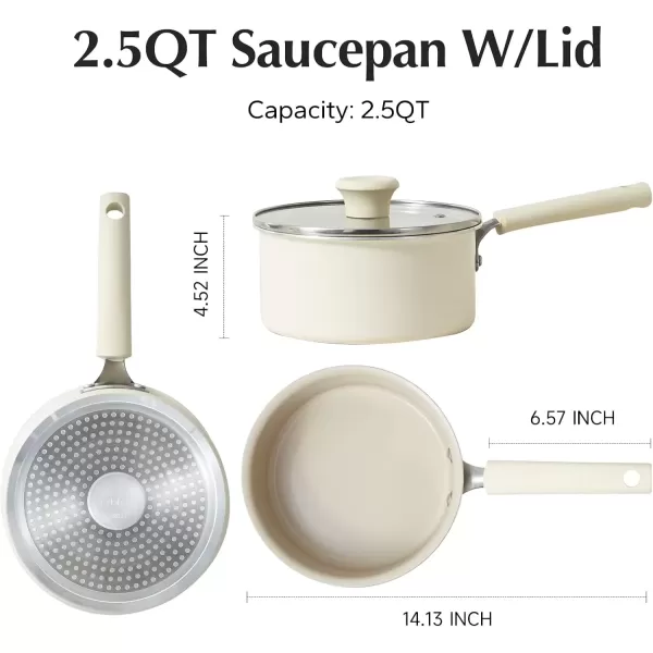 imageRedchef Ceramic Nonstick Saucepan with Lid 25QT Small Cooking Pot Non Toxic Sauce Pans for Kitchen Cool Handle PFAS Free Compatible with All Cooktops GreenCream