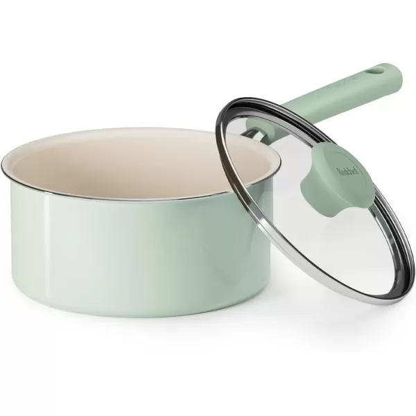 imageRedchef Ceramic Nonstick Saucepan with Lid 25QT Small Cooking Pot Non Toxic Sauce Pans for Kitchen Cool Handle PFAS Free Compatible with All Cooktops GreenGreen