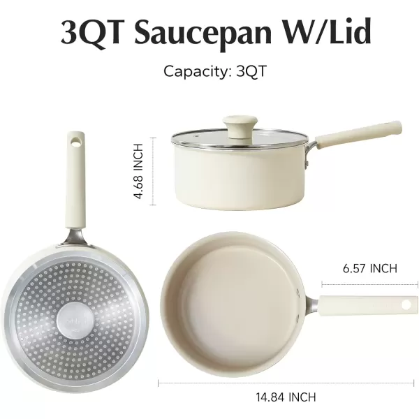 imageRedchef Ceramic Nonstick Saucepan with Lid 25QT Small Cooking Pot Non Toxic Sauce Pans for Kitchen Cool Handle PFAS Free Compatible with All Cooktops GreenCream