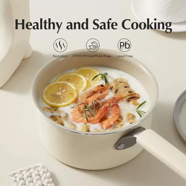 imageRedchef Ceramic Nonstick Saucepan with Lid 25QT Small Cooking Pot Non Toxic Sauce Pans for Kitchen Cool Handle PFAS Free Compatible with All Cooktops GreenCream