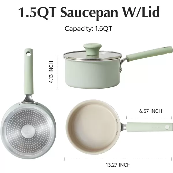 imageRedchef Ceramic Nonstick Saucepan with Lid 25QT Small Cooking Pot Non Toxic Sauce Pans for Kitchen Cool Handle PFAS Free Compatible with All Cooktops GreenGreen