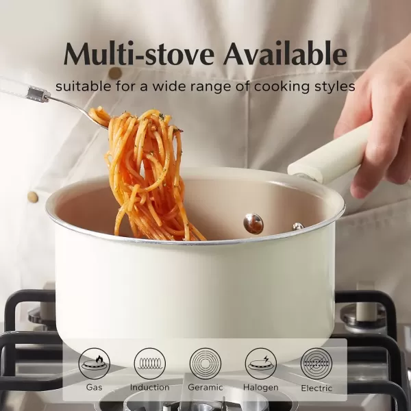 imageRedchef Ceramic Nonstick Saucepan with Lid 25QT Small Cooking Pot Non Toxic Sauce Pans for Kitchen Cool Handle PFAS Free Compatible with All Cooktops GreenCream