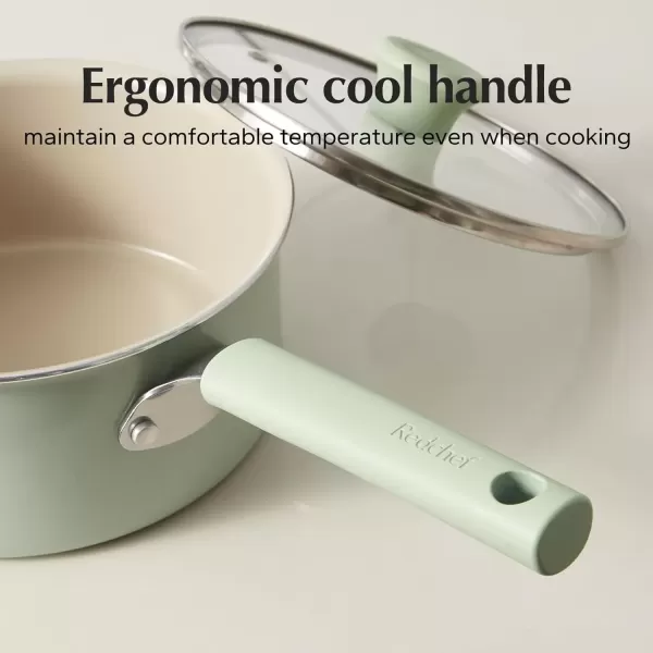 imageRedchef Ceramic Nonstick Saucepan with Lid 25QT Small Cooking Pot Non Toxic Sauce Pans for Kitchen Cool Handle PFAS Free Compatible with All Cooktops GreenGreen
