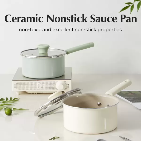 imageRedchef Ceramic Nonstick Saucepan with Lid 25QT Small Cooking Pot Non Toxic Sauce Pans for Kitchen Cool Handle PFAS Free Compatible with All Cooktops GreenCream