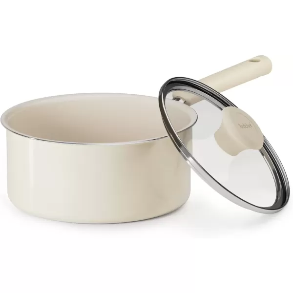 imageRedchef Ceramic Nonstick Saucepan with Lid 25QT Small Cooking Pot Non Toxic Sauce Pans for Kitchen Cool Handle PFAS Free Compatible with All Cooktops GreenCream