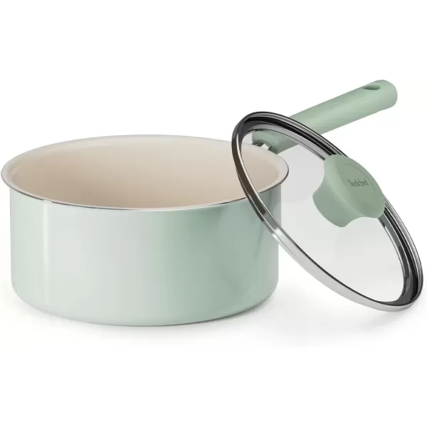 imageRedchef Ceramic Nonstick Saucepan with Lid 25QT Small Cooking Pot Non Toxic Sauce Pans for Kitchen Cool Handle PFAS Free Compatible with All Cooktops GreenGreen