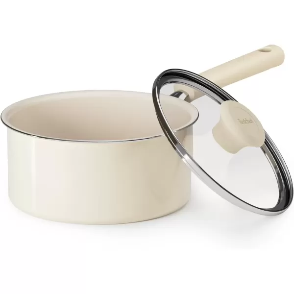 imageRedchef Ceramic Nonstick Saucepan with Lid 25QT Small Cooking Pot Non Toxic Sauce Pans for Kitchen Cool Handle PFAS Free Compatible with All Cooktops GreenCream