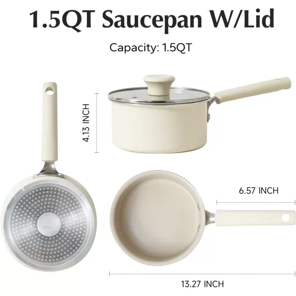 imageRedchef Ceramic Nonstick Saucepan with Lid 25QT Small Cooking Pot Non Toxic Sauce Pans for Kitchen Cool Handle PFAS Free Compatible with All Cooktops GreenCream