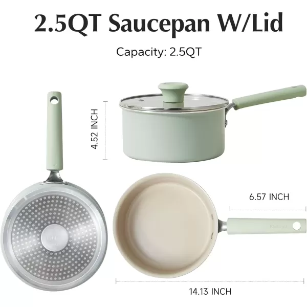 imageRedchef Ceramic Nonstick Saucepan with Lid 25QT Small Cooking Pot Non Toxic Sauce Pans for Kitchen Cool Handle PFAS Free Compatible with All Cooktops GreenGreen