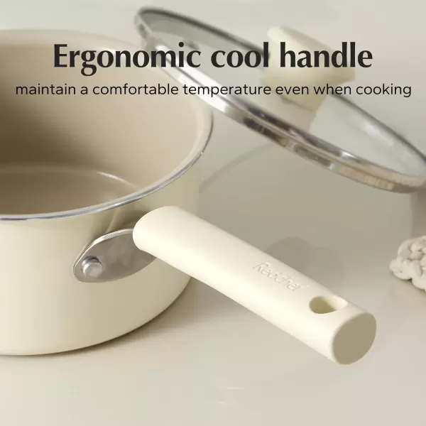 imageRedchef Ceramic Nonstick Saucepan with Lid 25QT Small Cooking Pot Non Toxic Sauce Pans for Kitchen Cool Handle PFAS Free Compatible with All Cooktops GreenCream