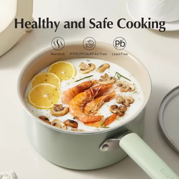imageRedchef Ceramic Nonstick Saucepan with Lid 25QT Small Cooking Pot Non Toxic Sauce Pans for Kitchen Cool Handle PFAS Free Compatible with All Cooktops GreenGreen