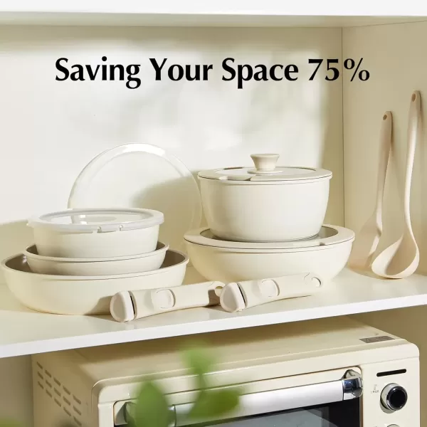 imageRedchef Ceramic Pots and Pans Set Nonstick Kitchen Cookware Set with Detachable Handle Non Toxic Cookware Set 16pcs PFAS PFOA ampamp PTFE Free RV Ceramic Cookware Set for Camping DishwasherOven SafeBeige White