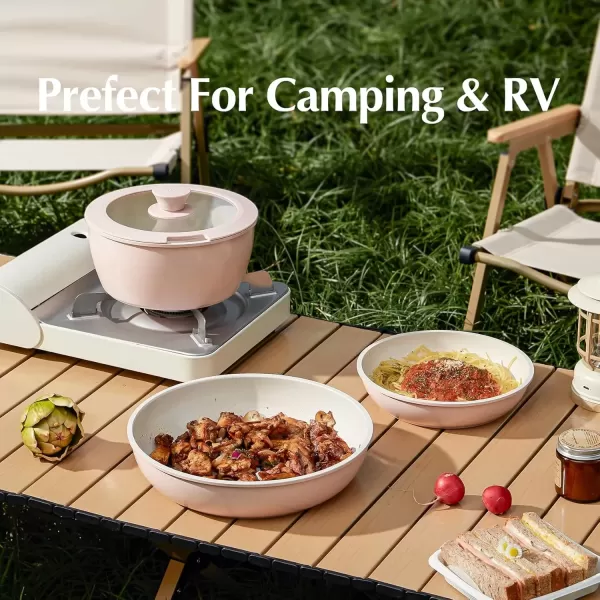 imageRedchef Ceramic Pots and Pans Set Nonstick Kitchen Cookware Set with Detachable Handle Non Toxic Cookware Set 16pcs PFAS PFOA ampamp PTFE Free RV Ceramic Cookware Set for Camping DishwasherOven SafePink