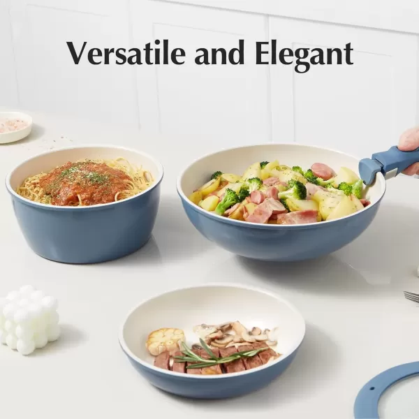 imageRedchef Ceramic Pots and Pans Set Nonstick Kitchen Cookware Set with Detachable Handle Non Toxic Cookware Set 16pcs PFAS PFOA ampamp PTFE Free RV Ceramic Cookware Set for Camping DishwasherOven SafeBlue