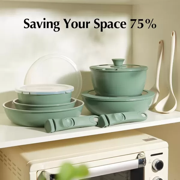imageRedchef Ceramic Pots and Pans Set Nonstick Kitchen Cookware Set with Detachable Handle Non Toxic Cookware Set 16pcs PFAS PFOA ampamp PTFE Free RV Ceramic Cookware Set for Camping DishwasherOven SafeGreen